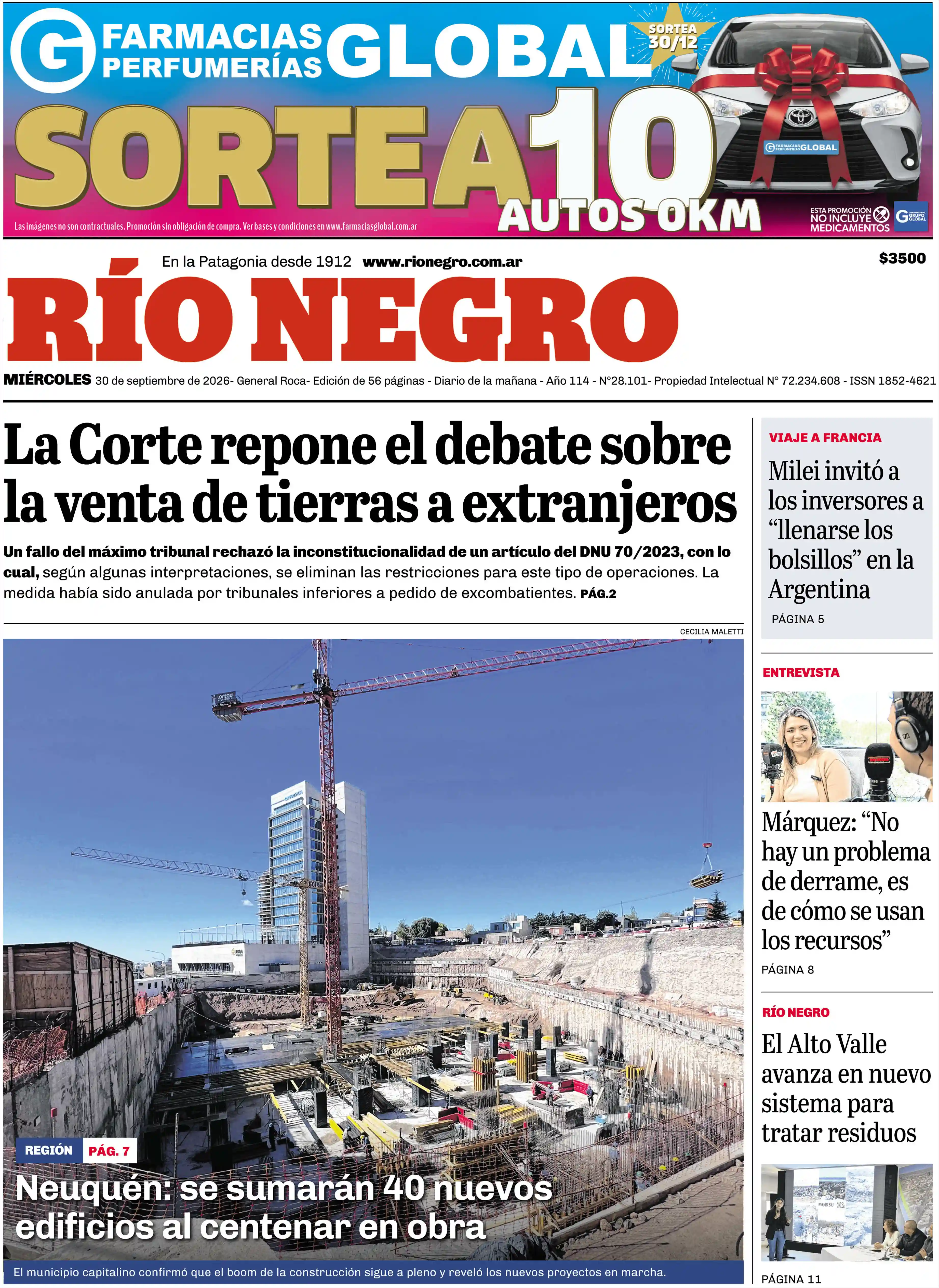 Estudios Max | LO QUE IMPORTA SALTA - Tapa del diario Rio Negro